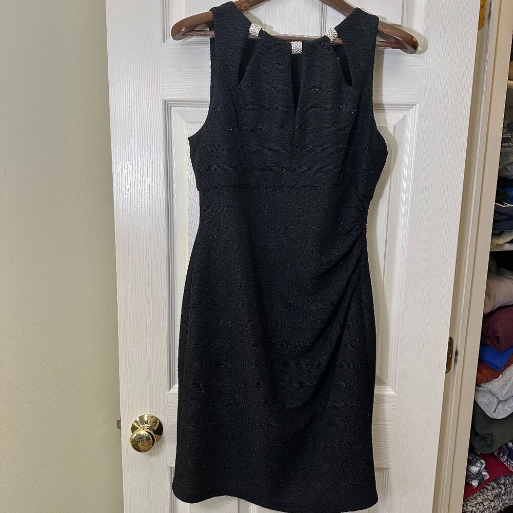 Eliza J Dress Size 10 Black Sparkle Sheath Dress Faux Side Wrap Rhinestone